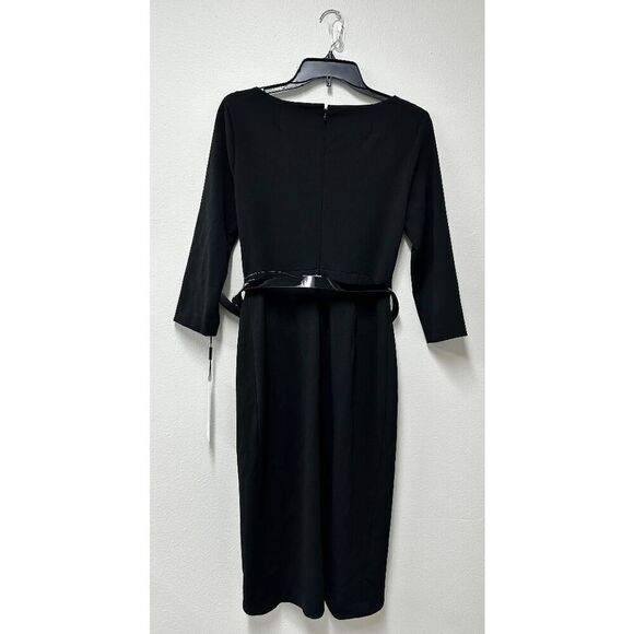 Calvin Klein Women's Belted Sleeveless Faux-Wrap Sheath Dress - Black 4 - Picture 3 of 8